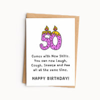 Funny 50th Birthday Card | Comes With New Skills