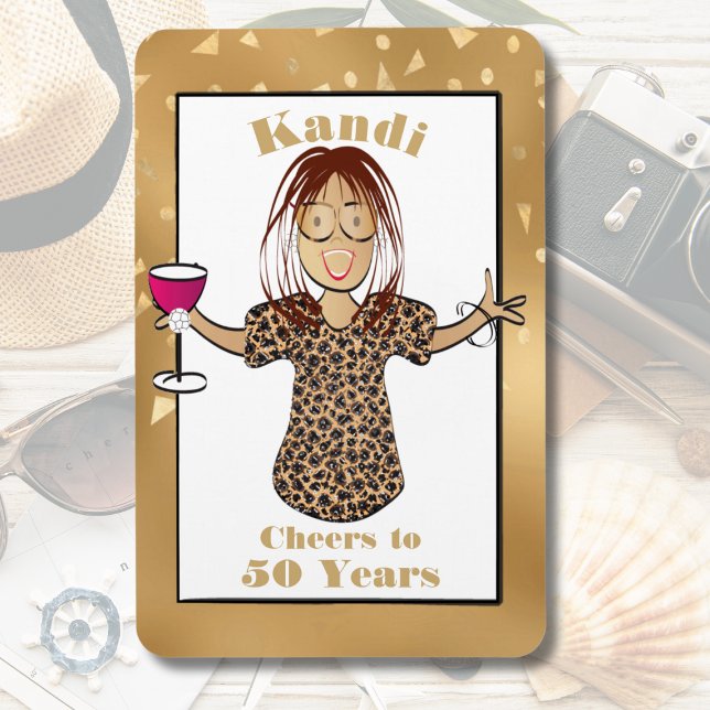 Funny 50th Birthday Glam Cartoon Cheers to 50  Magnet (Creator Uploaded)