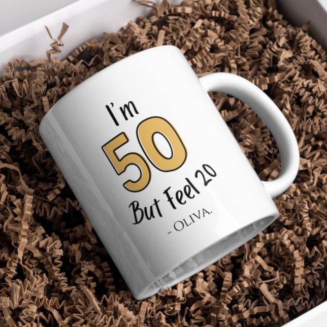 Funny 50th Birthday – "I'm 50 But Feel 20"  Coffee Mug (Creator Uploaded)