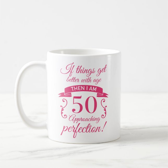 Funny 50th Birthday 'Perfection' Coffee Mug (Left)