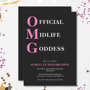 Funny 50th Birthday Pink Black OMG Humorous Invitation