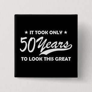 Funny 50th Birthday Retro Typography 15 Cm Square Badge