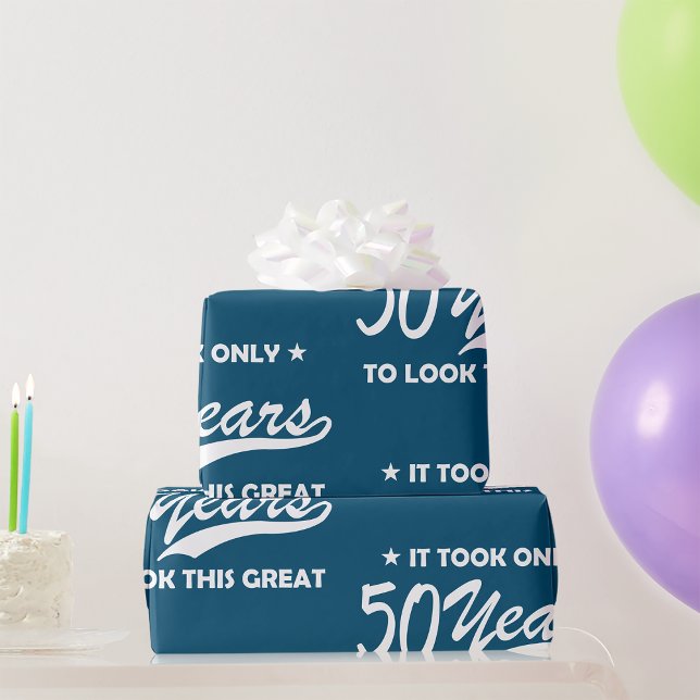 Funny 50th Birthday Retro Typography Wrapping Paper (Creator Uploaded)