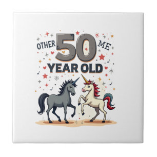 Funny 50th Birthday Unicorn Horse Vintage Graphic  Ceramic Tile