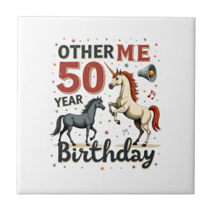 Funny 50th Birthday Unicorn Horse Vintage Graphic Ceramic Tile