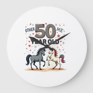 Funny 50th Birthday Unicorn Horse Vintage Graphic Large Clock