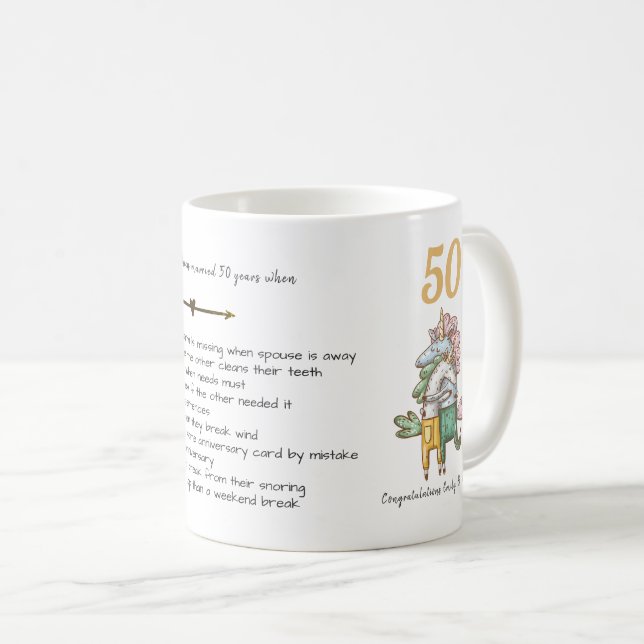 FUNNY 50th Wedding Anniversary Unicorns Customised Coffee Mug (Front Right)