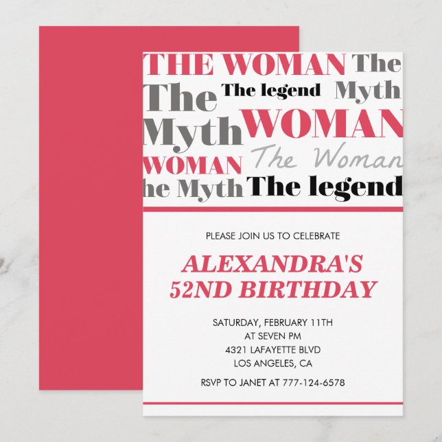  Funny 52nd birthday invitations her Myth Legend (Front/Back)