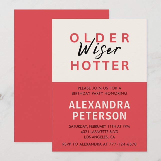 Funny 53rd birthday invitations Humour Older Wiser (Front/Back)