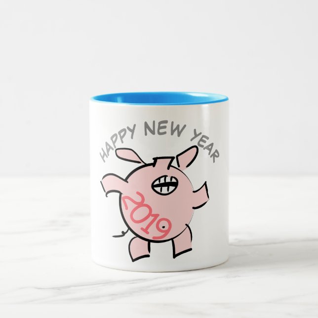 Funny 5 Cartoon Illustration Pig  Year 2019 Mug (Center)