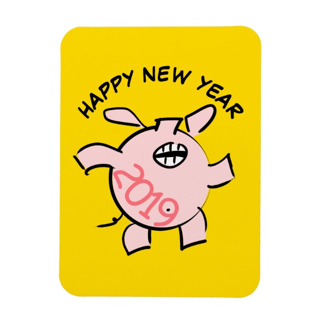 Funny 5 Cartoon Illustration Pig  Year 2019 Rec Magnet (Vertical)