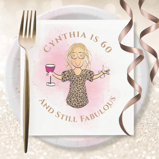 Funny 60 and Fabulous for Her Pink 60th Birthday Napkin (Creator Uploaded)