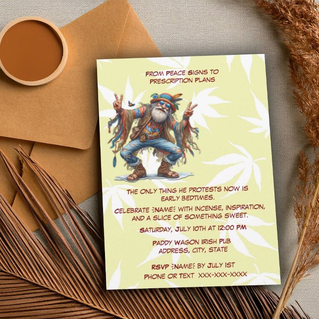 Funny 60s Theme Birthday Far Out Hippie For Him    Invitation (Creator Uploaded)