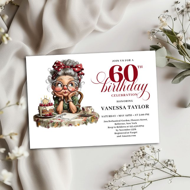 Funny 60th Birthday Invitation Old Lady Theme Card (Funny 60th Birthday Invitation Old Lady Theme Card)