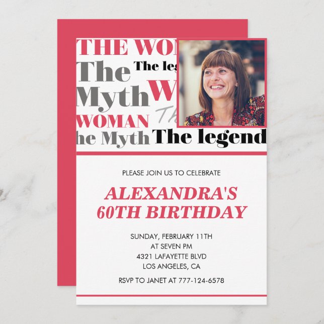 Funny 60th birthday invitation Photo Myth Legend (Front/Back)