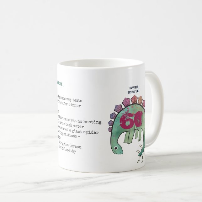 Funny 60th Personalised 'When I was Your Age' Dino Coffee Mug (Front Right)