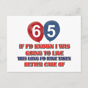 Funny 65 year old birthday postcard