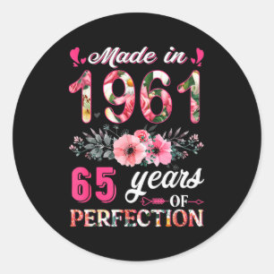 Funny 65 Years Old Made In 1961 Floral 65th Birthd Classic Round Sticker