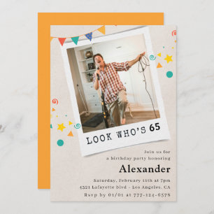 Funny 65th birthday invitations Men Fun Photo