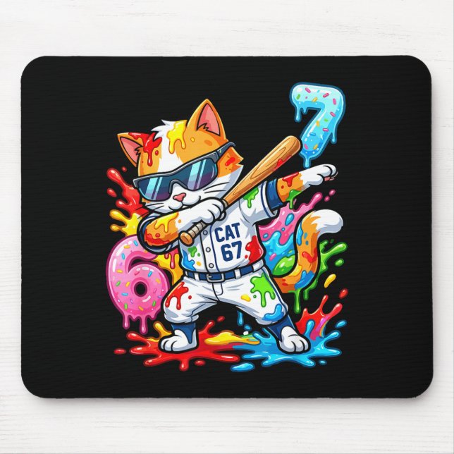 Funny 67 Baseball Dabbing Cat 6 7 Dripng Ice Cream Mouse Pad (Front)