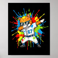 Funny 67 Baseball Dabbing Cat 6 7 Dripng Ice Cream