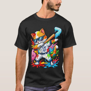 Funny 67 Baseball Dabbing Cat 6 7 Dripng Ice Cream T-Shirt