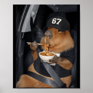 Funny 67 Capybara Eating Ramen Gen Poster