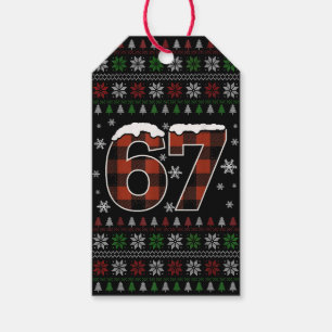 Funny “67” Christmas Meme – Red & Green Plaid Gift Tags