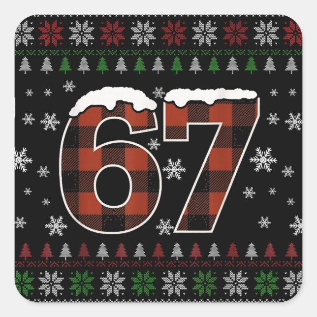 Funny “67” Christmas Meme – Red & Green Plaid  Square Sticker (Front)