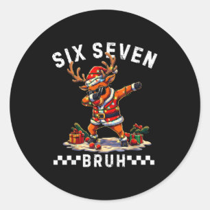Funny 67 Christmas Six Seven Meme Dabbing Reindeer Classic Round Sticker