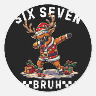 Funny 67 Christmas Six Seven Meme Dabbing Reindeer Classic Round Sticker