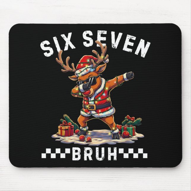Funny 67 Christmas Six Seven Meme Dabbing Reindeer Mouse Pad (Front)