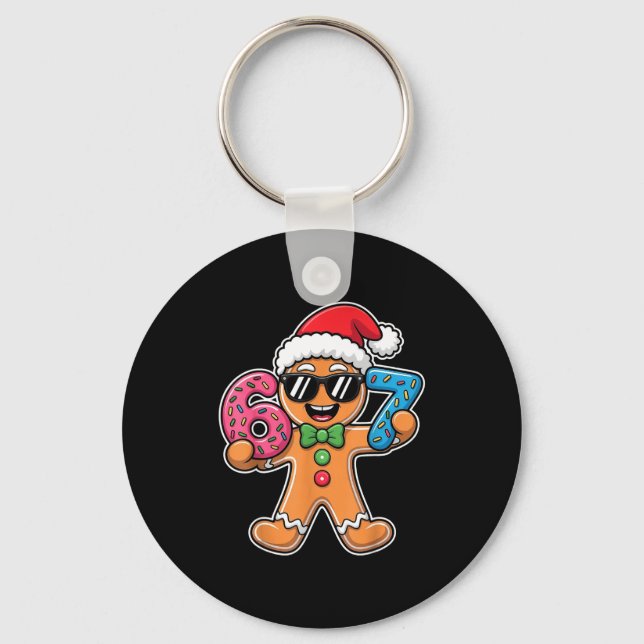 Funny 67 Christmas Six Seven Meme Xmas Gingerbread Key Ring (Front)