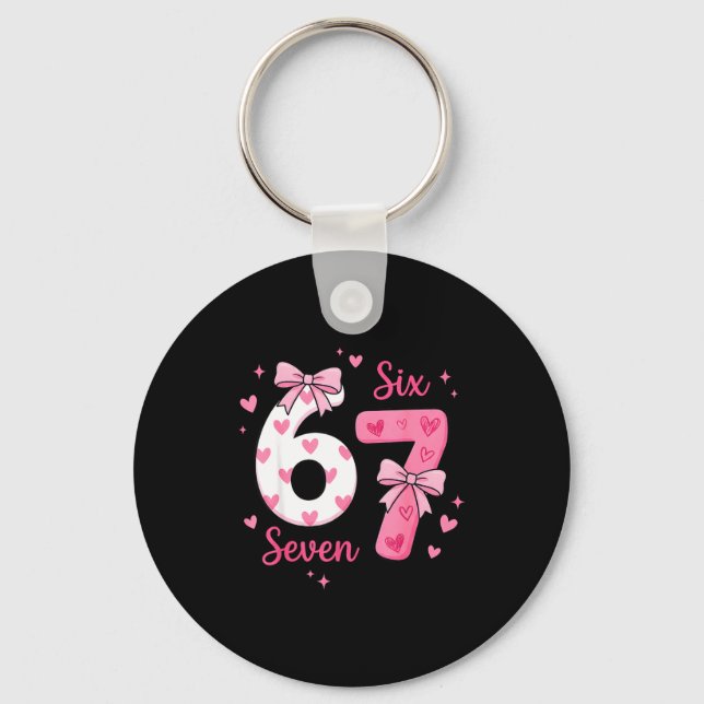 Funny 67 Cute Six Seven Meme Nk Hearts Bow Valenti Key Ring (Front)