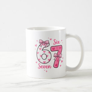 Funny 67 Cute Six Seven Meme Pink Hearts Bow Valen Coffee Mug