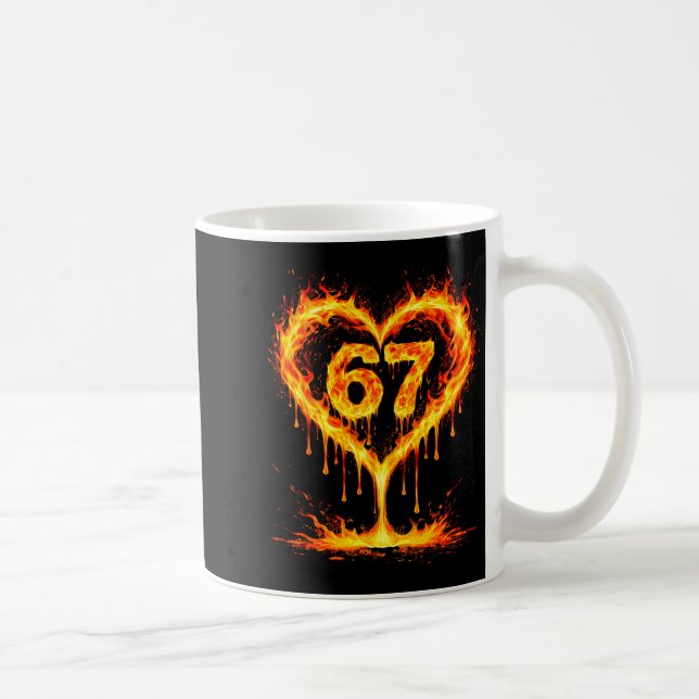 Funny 67 Flames Heart Love Six Seven Meme Celebrat Coffee Mug (Right)