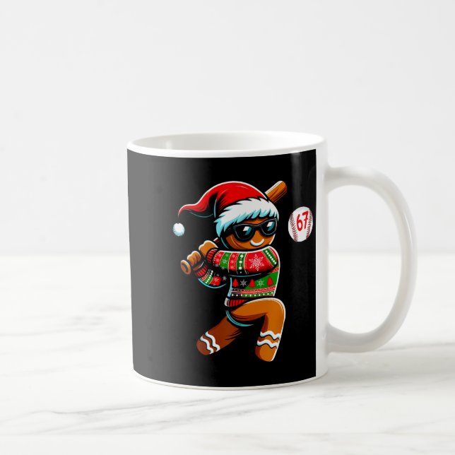 Funny 67 Gingerbread Man Playing Baseball Christma Coffee Mug (Right)