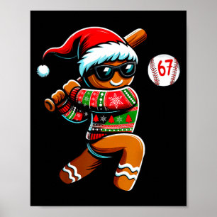 Funny 67 Gingerbread Man Playing Baseball Christma Poster