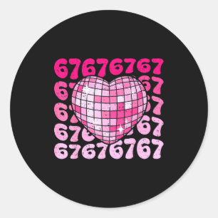 Funny 67 Heart Disco Ball Valentine's Day Six Seve Classic Round Sticker