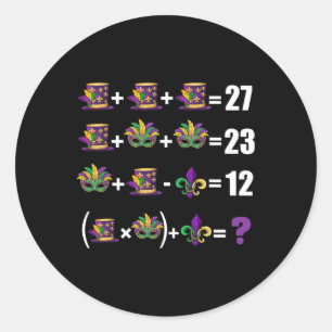 Funny 67 Mardi Gras Masks Jester Beads Math Equati Classic Round Sticker