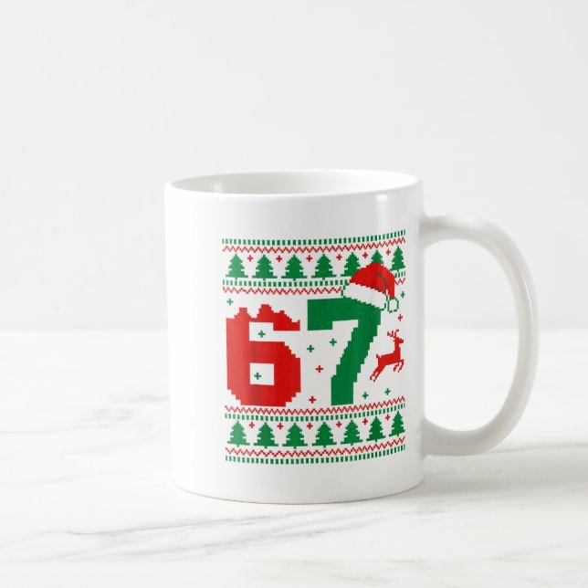 Funny 67 Meme 6 7 Ugly Sweater Christmas Kids Men  Coffee Mug (Right)