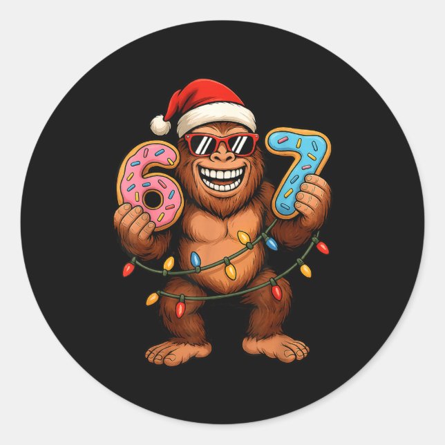 Funny 67 Meme Christmas Bigfoot For Kids Teens  Classic Round Sticker (Front)