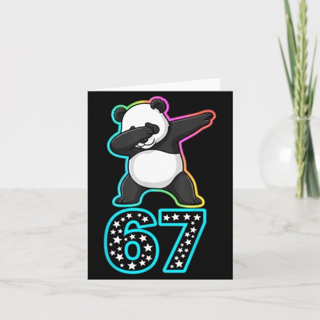 Funny 67 Meme Dabbing Panda Rainbow Gen Z Six Seve Card (Front)