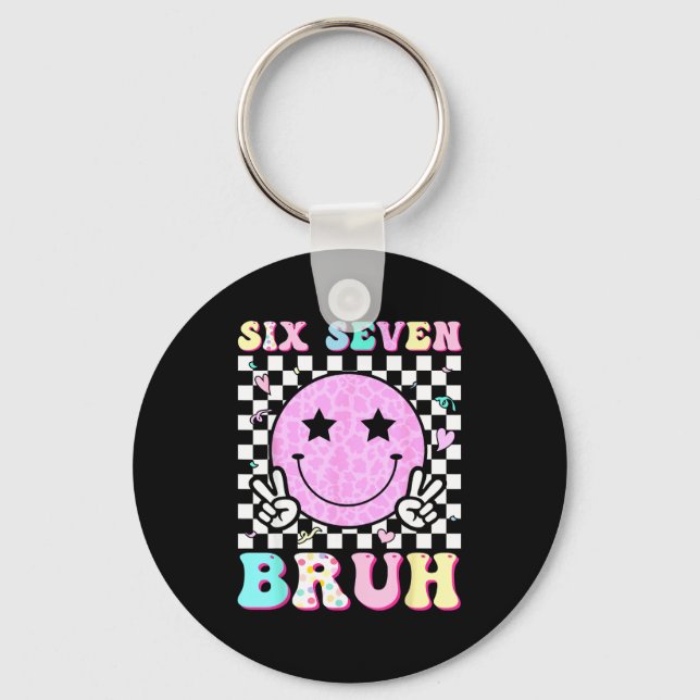 Funny 67 Meme Happy Face 6-7 Boys Kids Teens Six S Key Ring (Front)