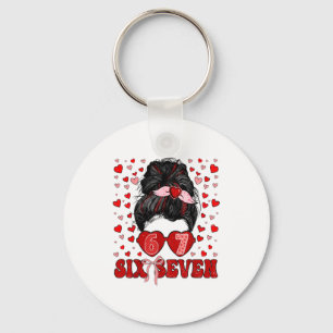 Funny 67 Meme Messy Bun Valentine Six Seven Love W Key Ring