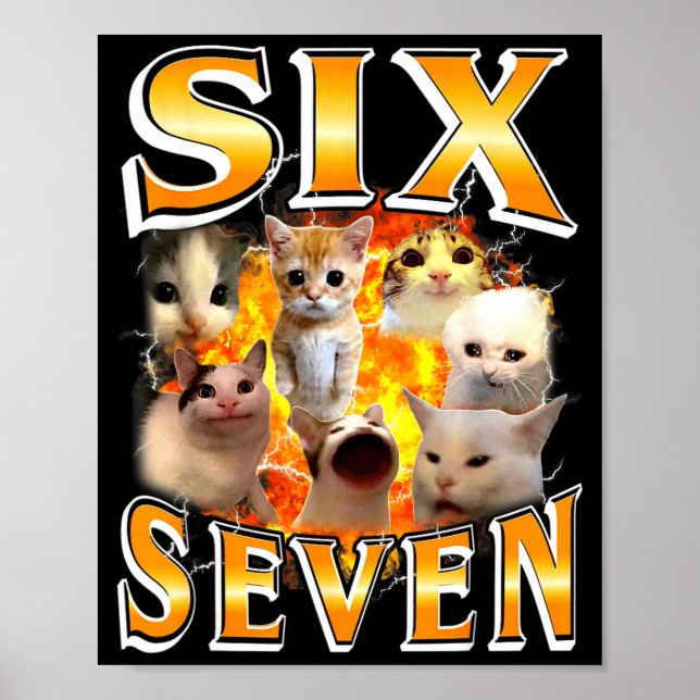 Funny 67 Meme Six Seven Cat Meme Funny Bootleg Gra Poster (Front)