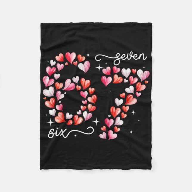 Funny 67 Meme Six Seven Heart Matching Couples Val Fleece Blanket (Front)