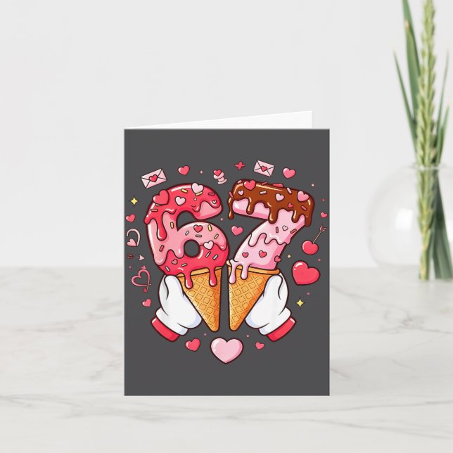 Funny 67 Meme Six Seven Ice Cream Matching Couples Card (Front)