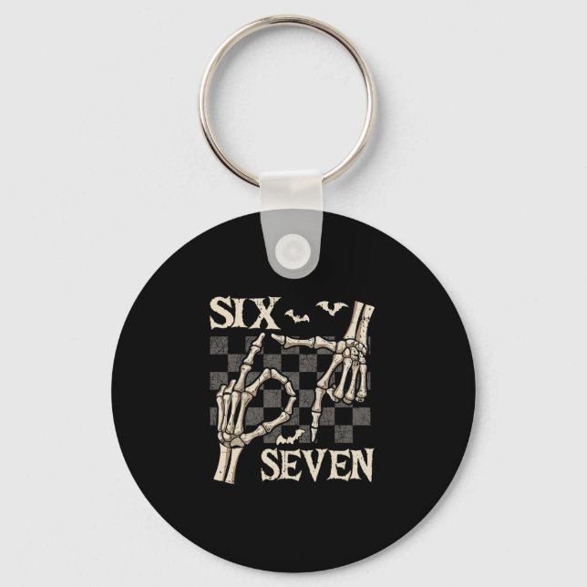 Funny 67 Meme Skeleton Hand 6 7 Halloween Shirts S Key Ring (Front)