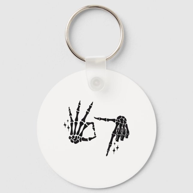 Funny 67 Meme Skeleton Hand 6 7 Halloween Six Seve Key Ring (Front)